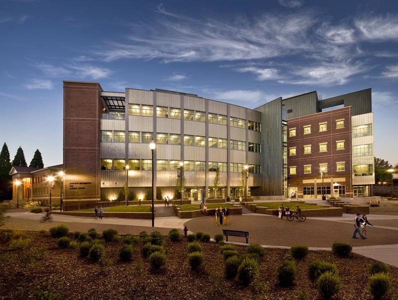 Davidson Math and Science Center  building at dusk